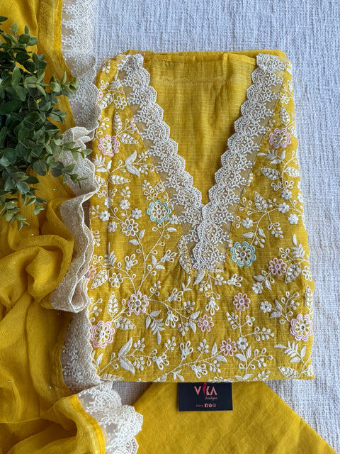 Yellow Emb Kota salwar suit material