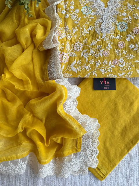 Yellow Emb Kota salwar suit material