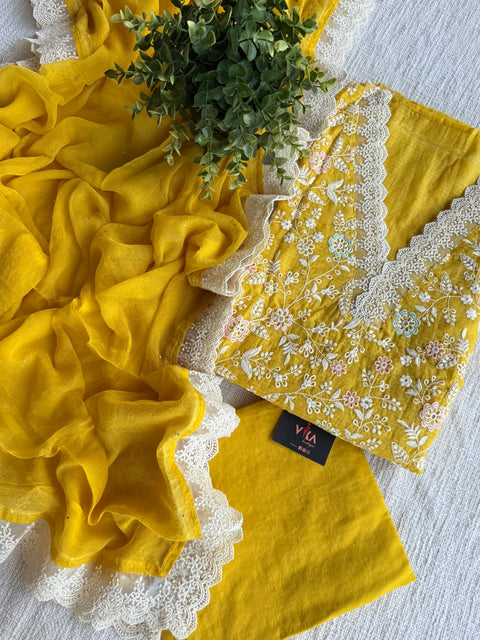 Yellow Emb Kota salwar suit material