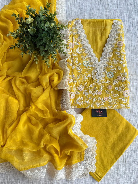 Yellow Emb Kota salwar suit material