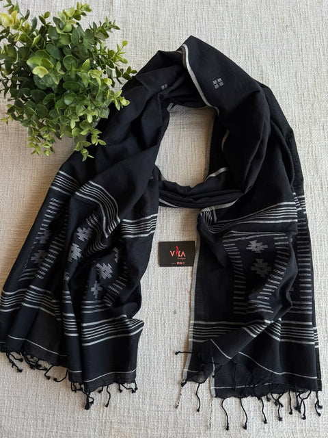 Jamdani Handloom Cotton Stole with Tassels