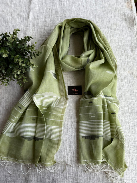 Jamdani Handloom Cotton Stole with Tassels