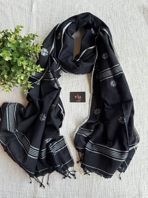 Jamdani Handloom Cotton Stole with Tassels