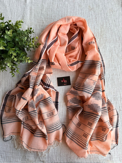 Jamdani Handloom Cotton Stole with Tassels
