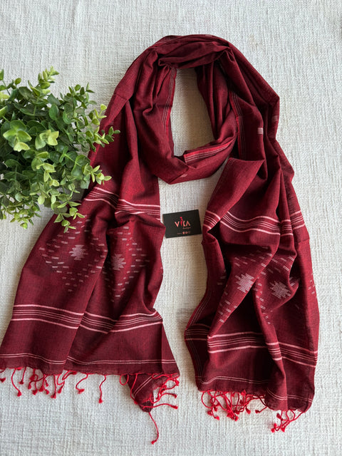Jamdani Handloom Cotton Stole with Tassels