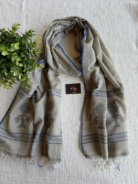 Jamdani Handloom Cotton Stole with Tassels