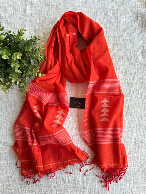 Jamdani Handloom Cotton Stole with Tassels