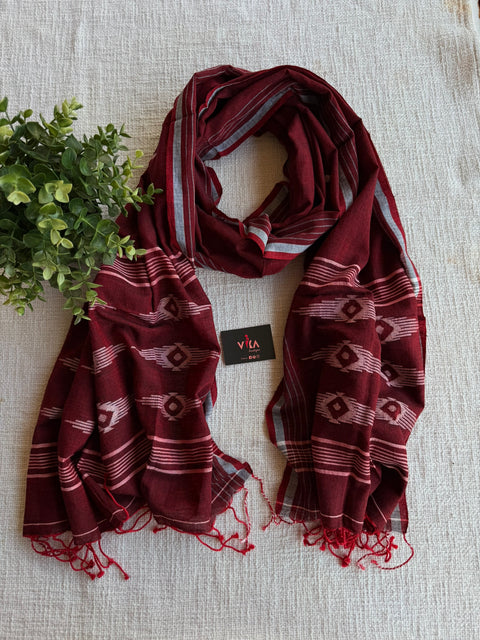 Jamdani Handloom Cotton Stole with Tassels