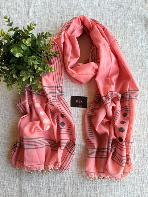 Jamdani Handloom Cotton Stole with Tassels