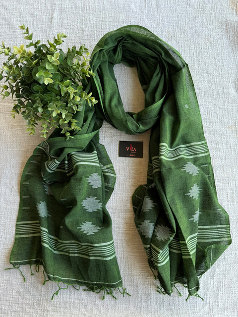Jamdani Handloom Cotton Stole with Tassels