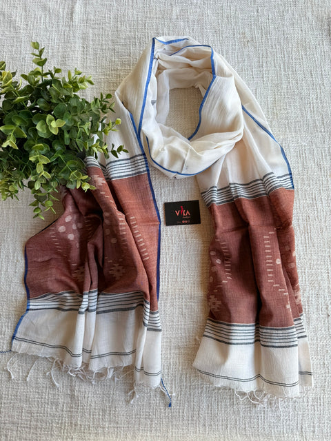 Jamdani Handloom Cotton Stole with Tassels