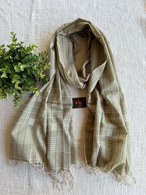 Jamdani Handloom Cotton Stole with Tassels