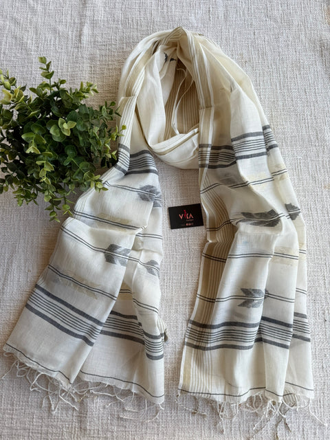 Jamdani Handloom Cotton Stole with Tassels