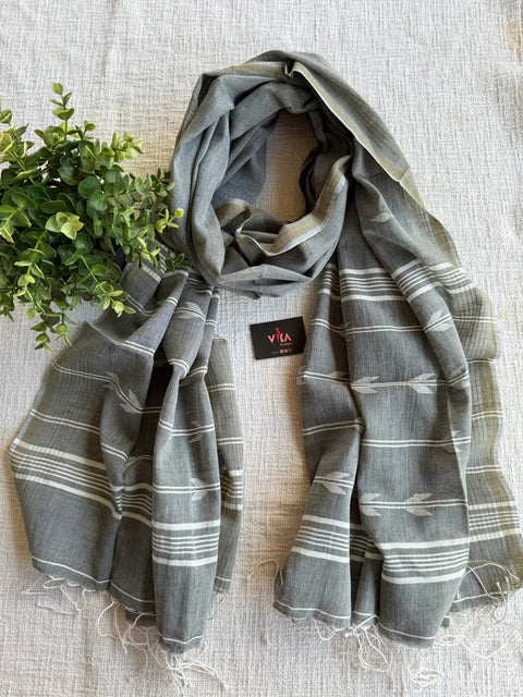 Jamdani Handloom Cotton Stole with Tassels
