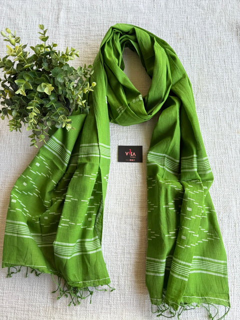 Jamdani Handloom Cotton Stole with Tassels