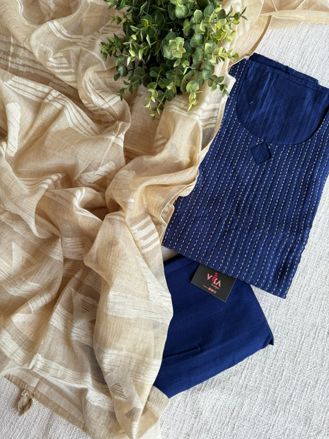 Blue silk cotton salwar material