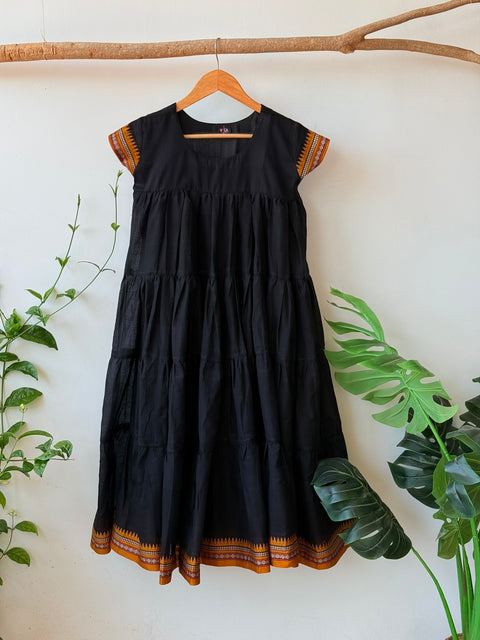 Calf length Black cotton Flared Gown