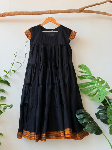 Calf length Black cotton Flared Gown