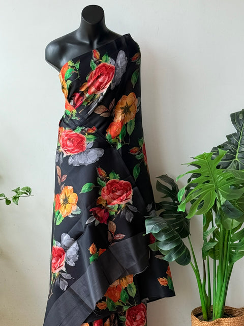 Digital printed semi Tussar satin saree