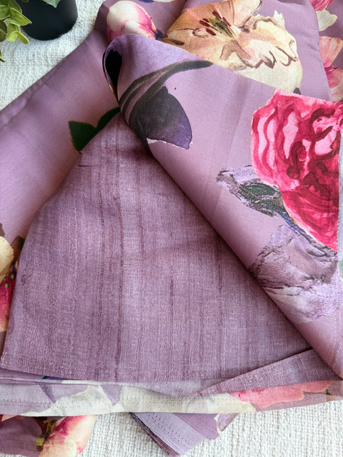 Digital printed semi Tussar satin saree
