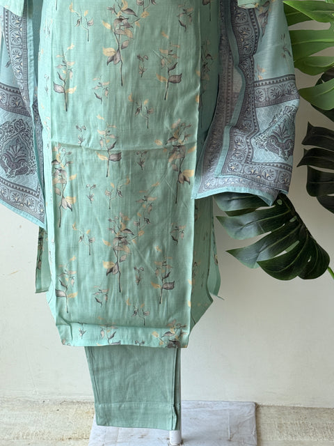Light blue printed modal silk suit set