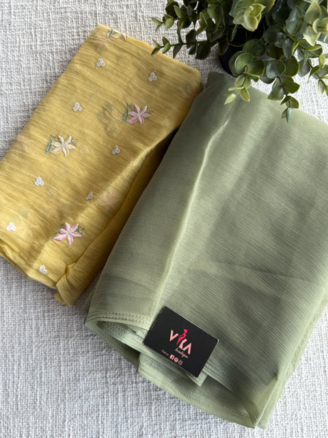 Green shimmer chiffon saree with blouse
