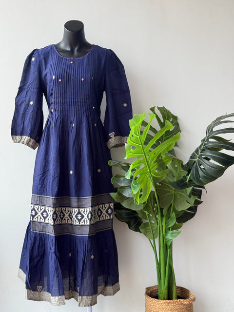 Dark blue pure jamdani cotton gown