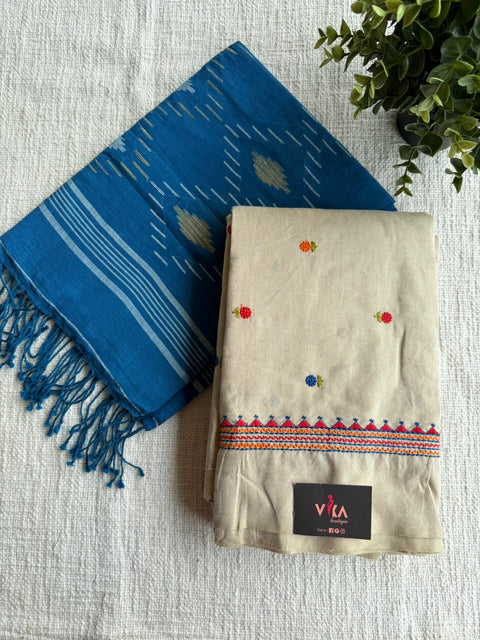Emb Cotton suit set with jamdhani dupatta