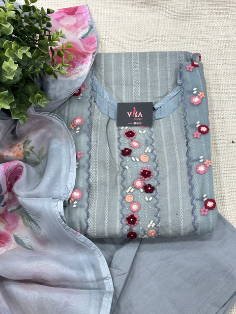 Readymade cotton salwar suit set - Light grey
