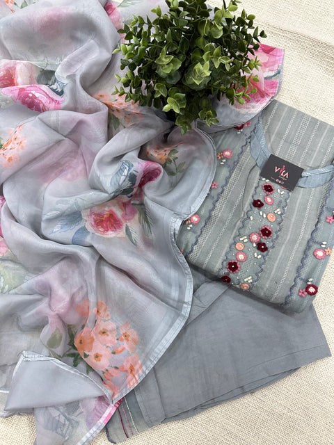 Readymade cotton salwar suit set - Light grey