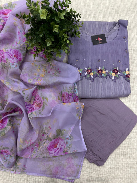 Readymade cotton salwar suit set - Purple