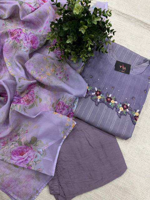 Readymade cotton salwar suit set - Purple