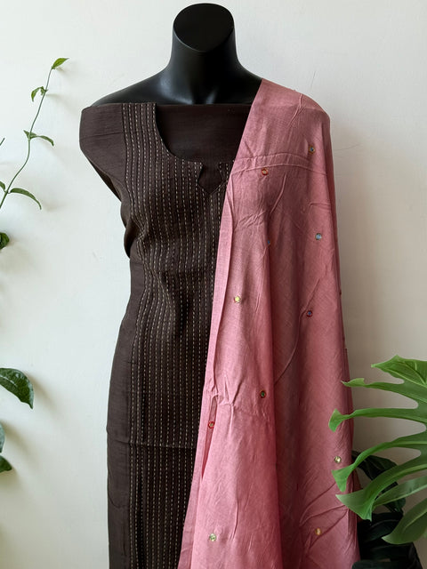 Contrast mirror work silk Dupatta with silk cotton top