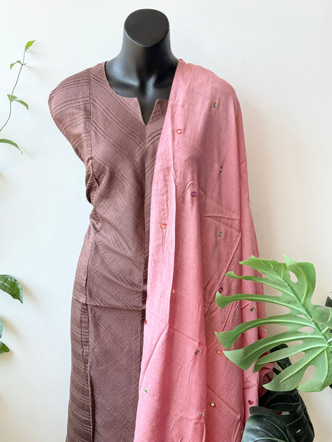 Contrast mirror work silk Dupatta with silk cotton top