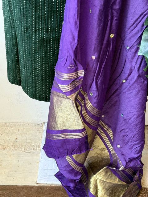 Contrast mirror work silk Dupatta with silk cotton top