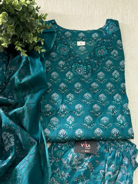 Rama green printed cotton ready suit set