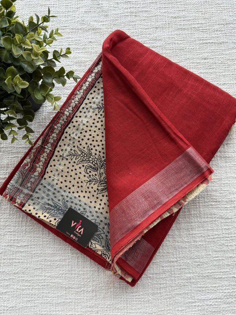 Printed linen cotton saree
