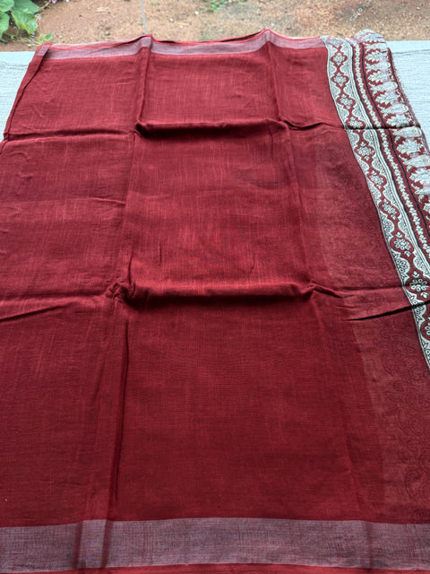 Printed linen cotton saree