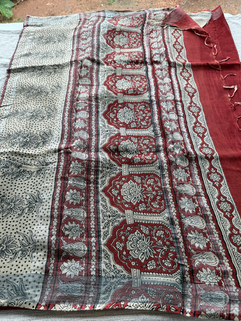 Printed linen cotton saree