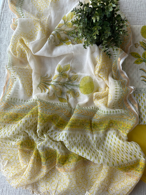 Yellow hand block cotton material