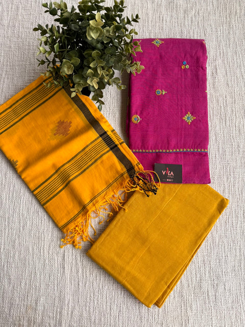 Cotton suit set with jamdhani dupatta