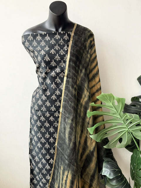 Printed tussar silk suit material