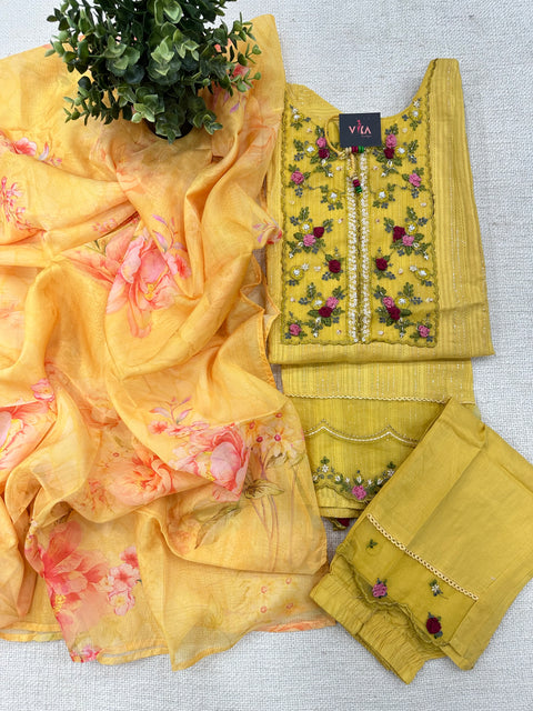 Readymade cotton salwar suit set - Yellow