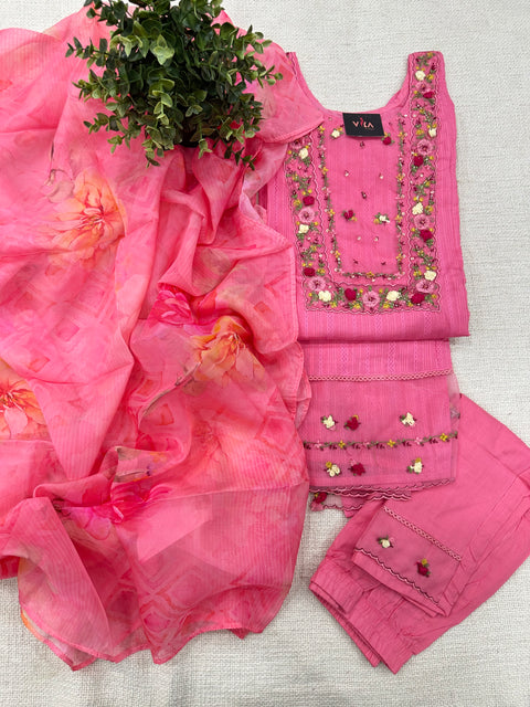 Readymade cotton salwar suit set - Pink