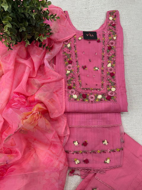 Readymade cotton salwar suit set - Pink