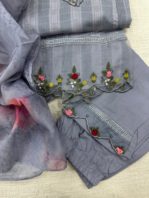 Readymade cotton salwar suit set - Grey