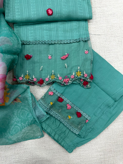 Readymade cotton salwar suit set - Cyan