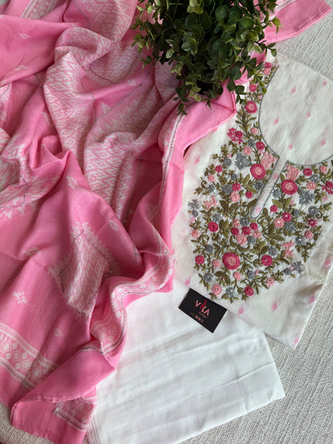 French knot emb cotton salwar material
