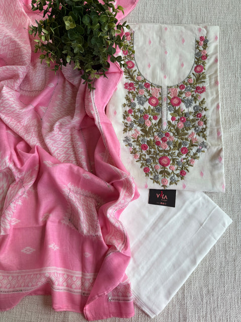 French knot emb cotton salwar material