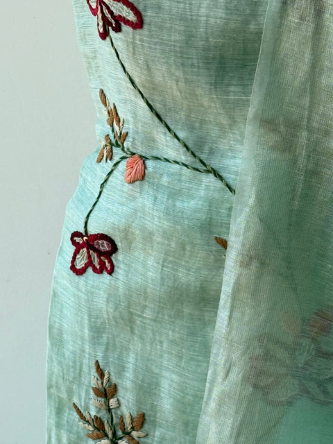 French knot hand emb silk linen sets
